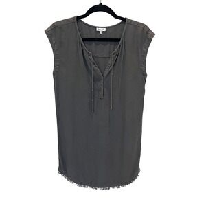 Splendid Gray Sleeveless Fringe Hem Mini Dress V-neck Boho Casual - Size XS